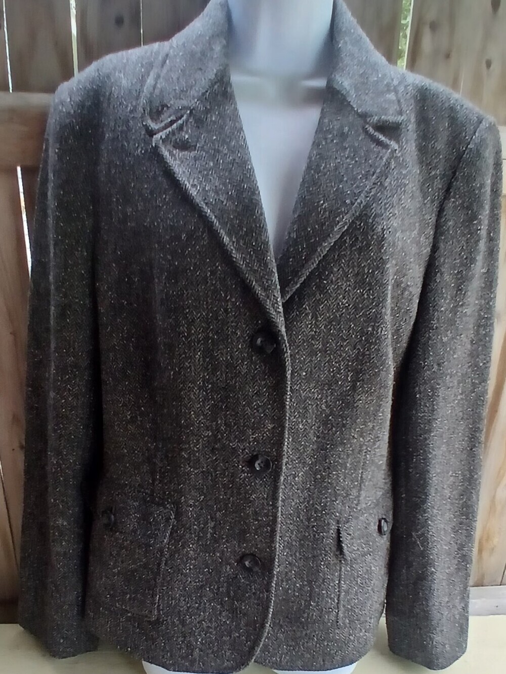 L.L. Bean Classic Brown Tweed Women's Blazer Jacket SZ XL- Reg